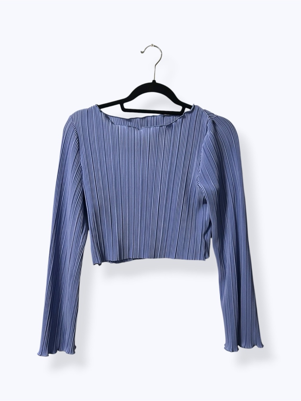 A New Day Women's Pleated Long Sleeve Cropped Top Steel Blue